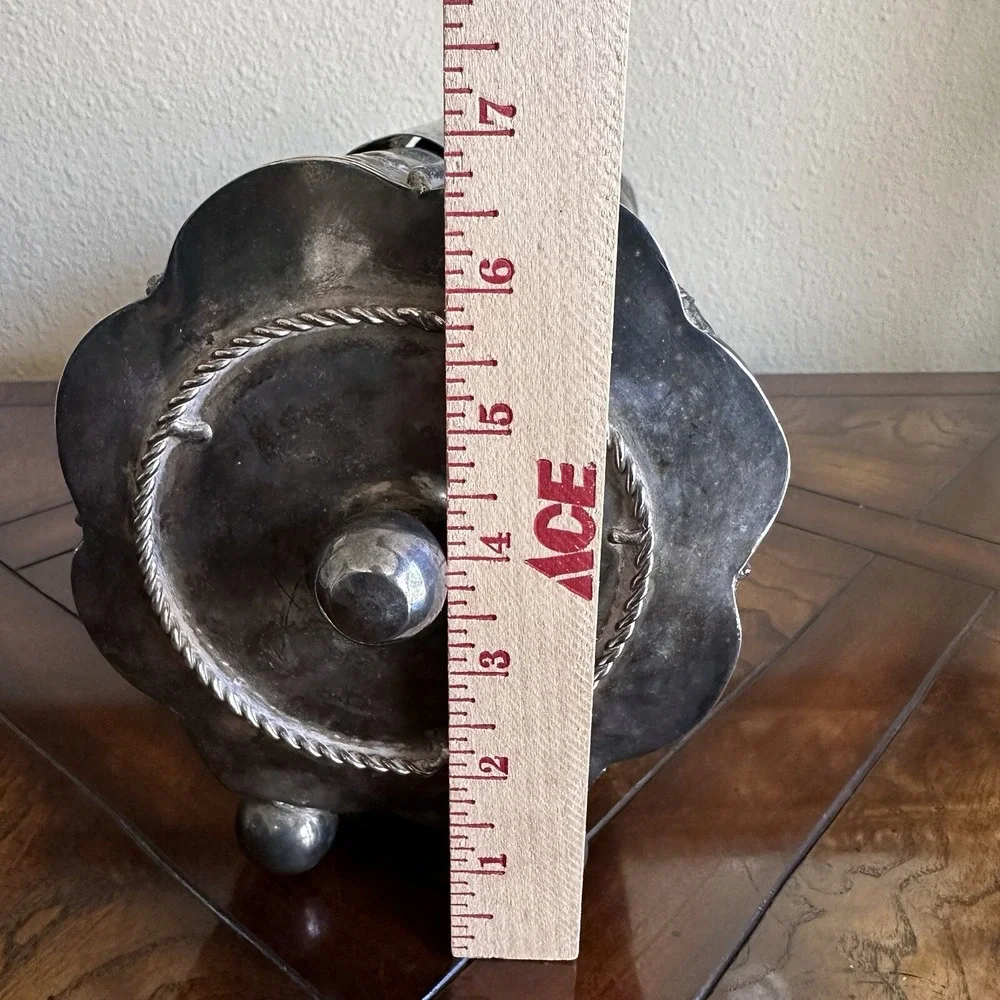 Antique VTG Barrel Shape Metal Box 16.5 Inch Footed Lidded Hammered‎ Ornate READ